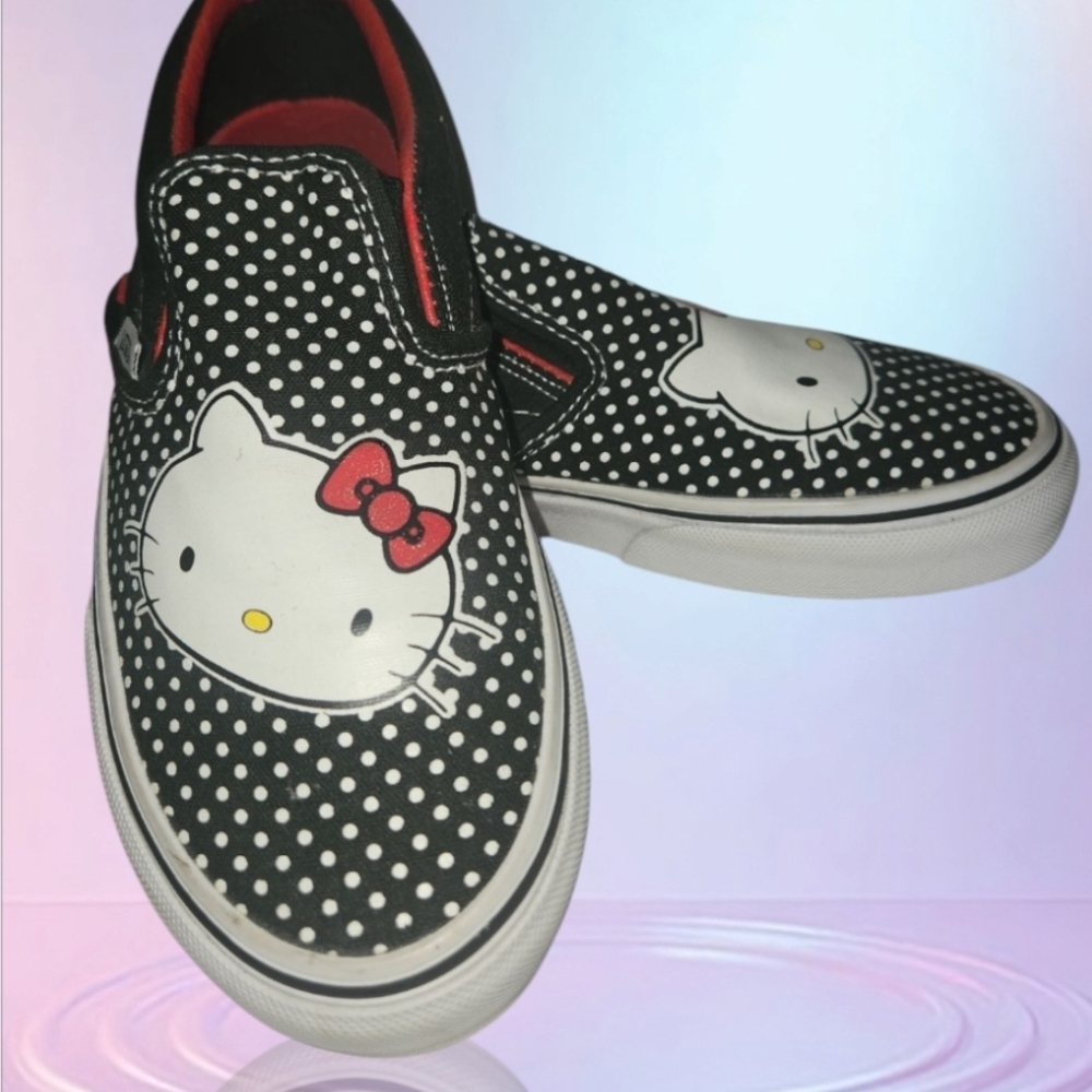 Vans Hello Kitty Black Polka Dot Kids Slip-On Shoes size 3.5